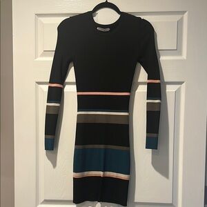 ARC Mia Elegant Black and Multicolor Striped Dress SIZE S